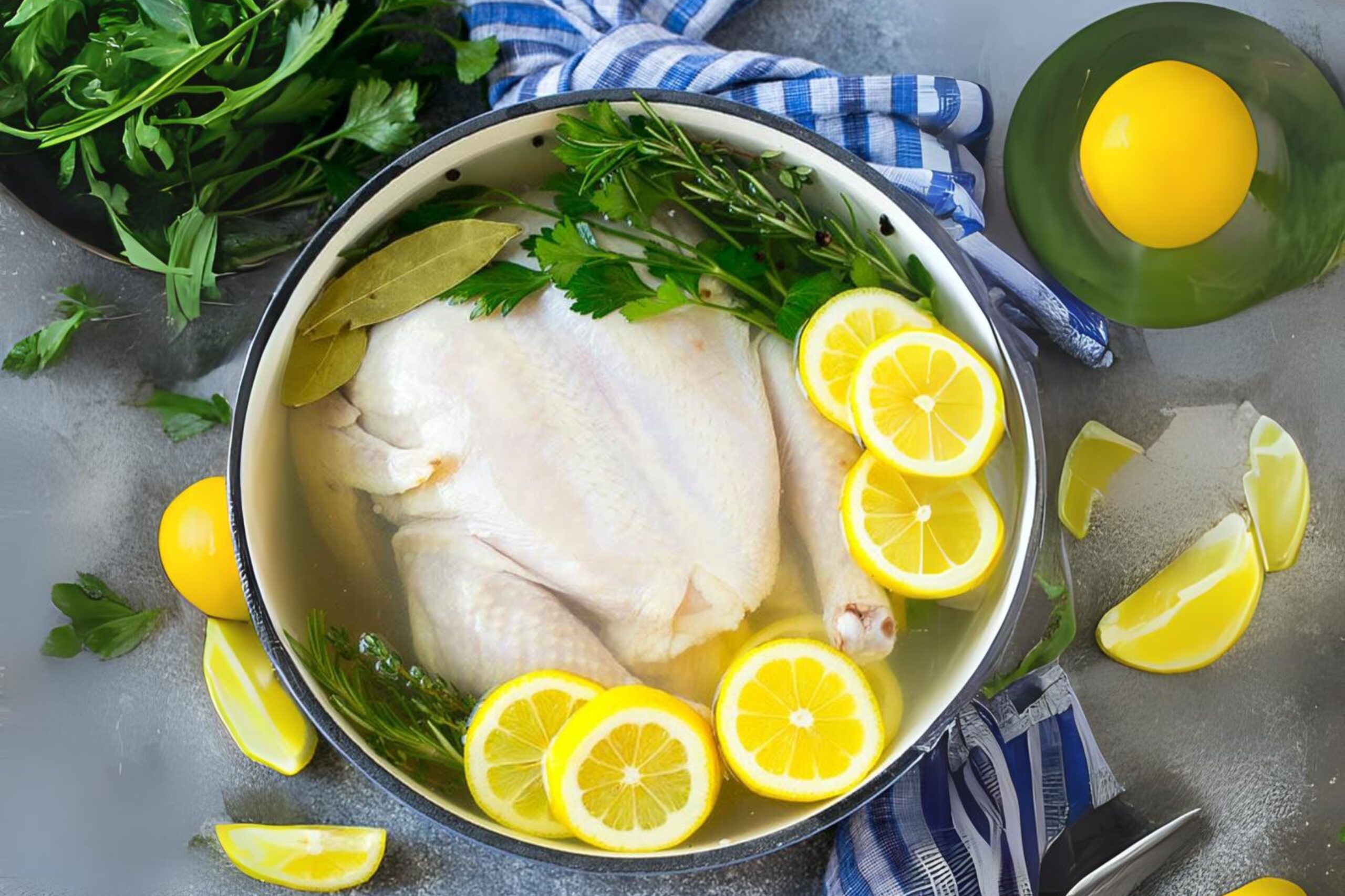 Key ingredients for a Chicken Brine recipe: kosher salt, sugar, and herbs.