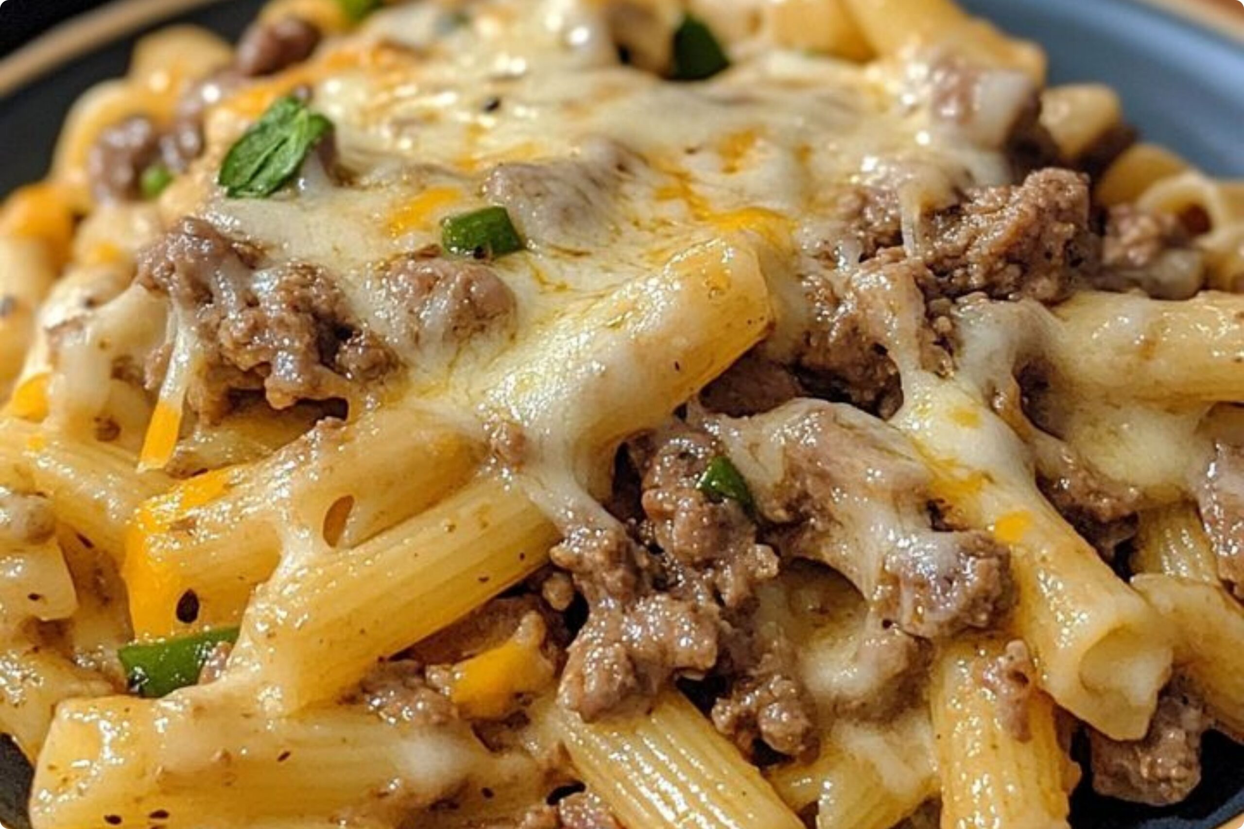 A delicious bowl of Instant Pot Philly Cheesesteak Pasta with melted cheese and bell peppers.