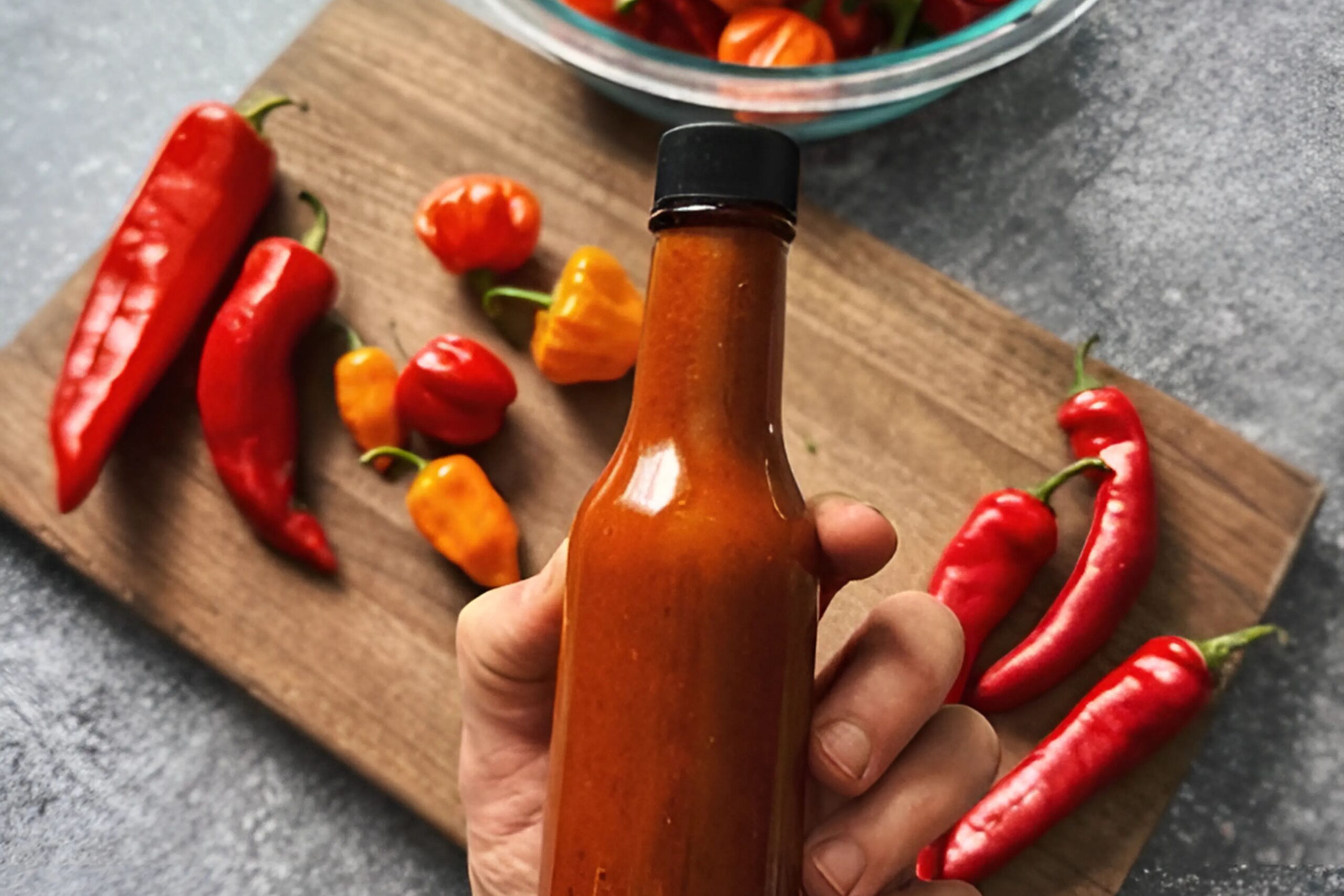 Homemade fermented hot sauce in a glass jar